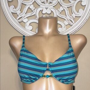 Wild Fable women’s bikini top large 12 14 swim Blue pattern beads underwire NWT